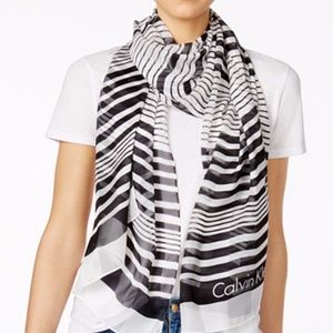 Calvin Klein Variegated Shadow Stripe Scarf Black White